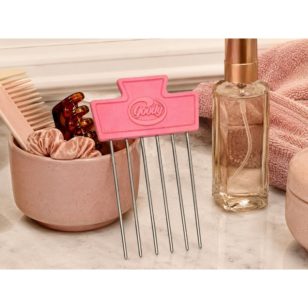 Vtg 80s Goody Pink Hair Lift Pick Comb Tease Pick Metal Made in USA